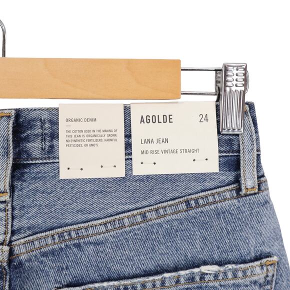 NWT Agolde Lana Mid-Rise Vintage Straight Jean Button Fly In Backdrop Size 24 - Picture 8 of 10